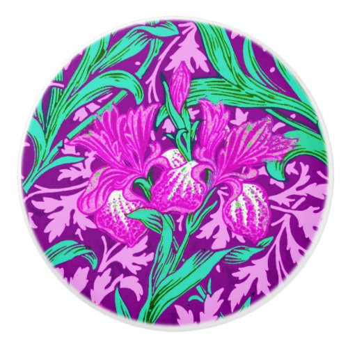 William Morris Irises Amethyst Purple  Ceramic Knob