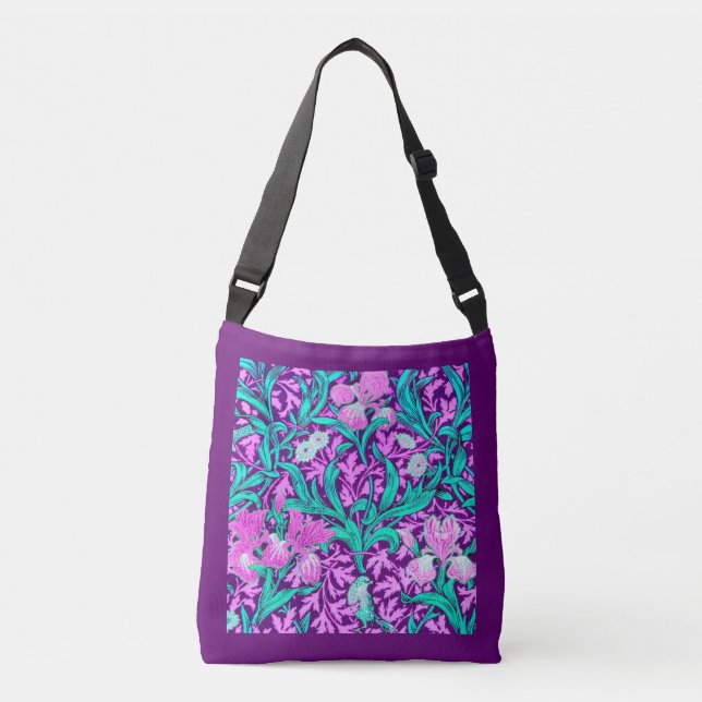 William Morris Irises, Amethyst Purple Crossbody Bag (Front)