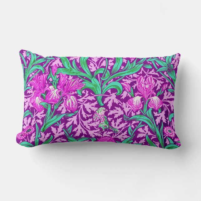 William Morris Irises, Amethyst Purple Lumbar Pillow (Front)