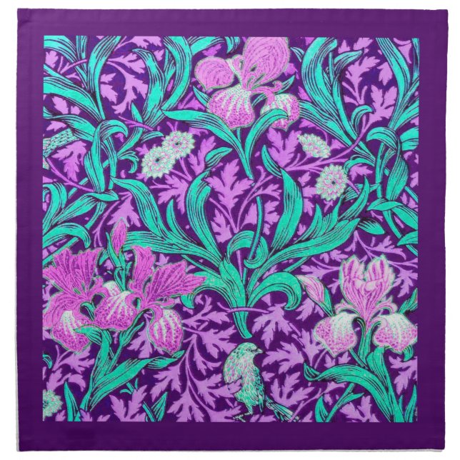 William Morris Irises, Amethyst Purple Napkin (Front)