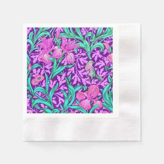 William Morris Irises, Amethyst Purple Napkins (Front)