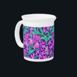 William Morris Irises, Amethyst Purple Pitcher<br><div class="desc">Pitcher in a William Morris,  Art Nouveau,  textile print of irises and leaves,  digitally enhanced and colored,  in soft orchid and turquoise,  on a deep amethyst purple background</div>