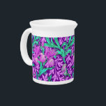 William Morris Irises, Amethyst Purple Pitcher<br><div class="desc">Pitcher in a William Morris,  Art Nouveau,  textile print of irises and leaves,  digitally enhanced and colored,  in soft orchid and turquoise,  on a deep amethyst purple background</div>