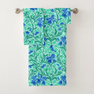 William Morris Irises, Cobalt Blue, Aqua and Teal Bath Towel Set