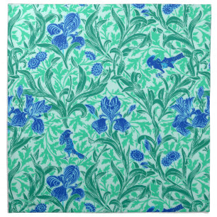 William Morris Irises, Cobalt Blue, Aqua and Teal Cloth Napkin