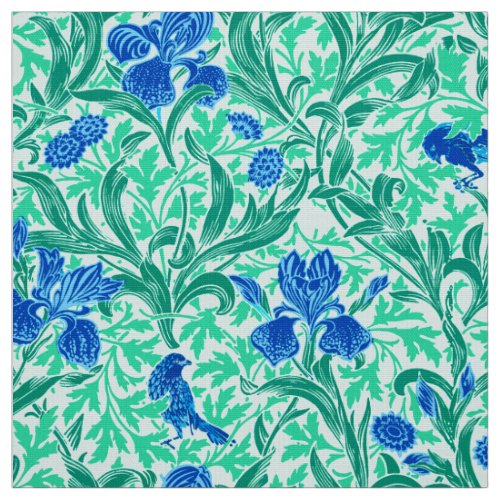 William Morris Irises Cobalt Blue Aqua and Teal Fabric