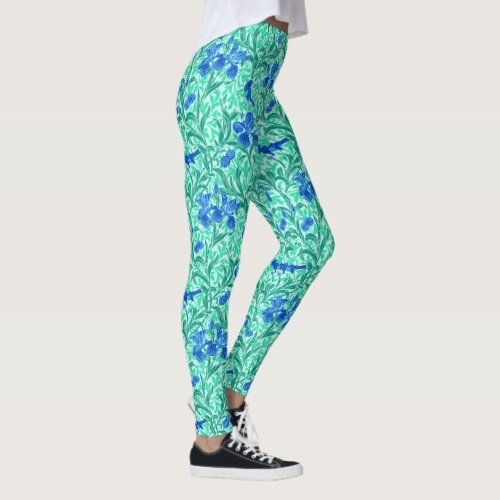 William Morris Irises Cobalt Blue Aqua and Teal Leggings