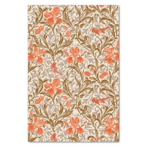 William Morris Irises Coral Orange Brown  Beige Tissue Paper