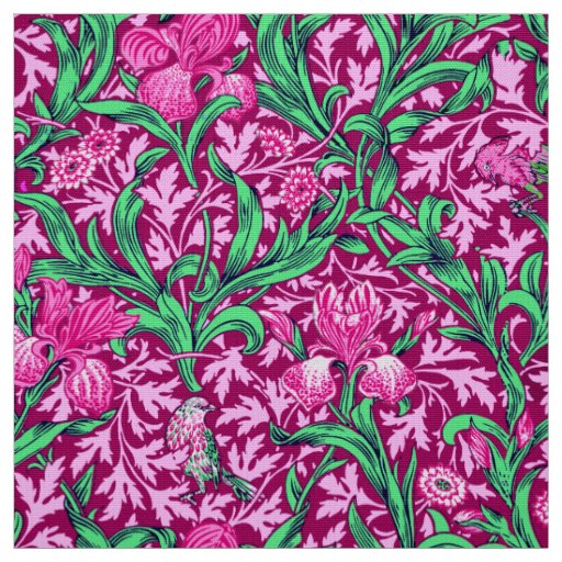 William Morris Irises, Fuchsia Pink and Wine Fabric