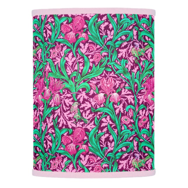 William Morris Irises, Fuchsia Pink and Wine Lamp Shade (Front)