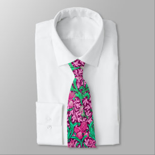 William Morris Irises, Fuchsia Pink and Wine Neck Tie