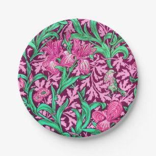 William Morris Irises, Fuchsia Pink and Wine Paper Plates
