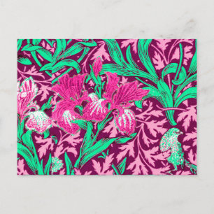 William Morris Irises, Fuchsia Pink and Wine Postcard