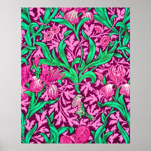 William Morris Irises Fuchsia Pink and Wine Poster