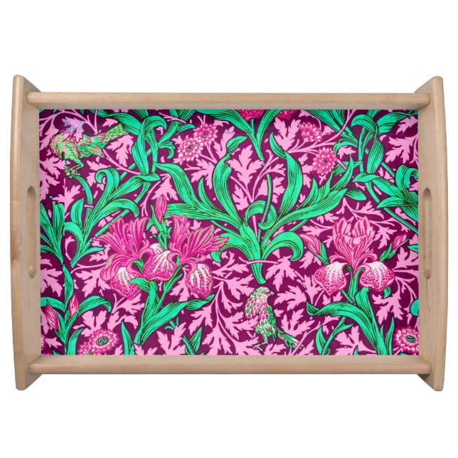 William Morris Irises, Fuchsia Pink and Wine Serving Tray (Front)