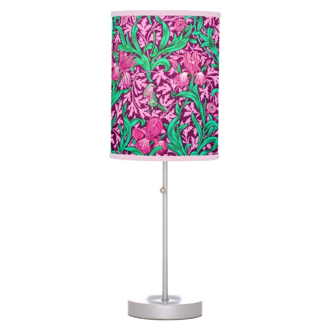 William Morris Irises, Fuchsia Pink and Wine Table Lamp (Front)