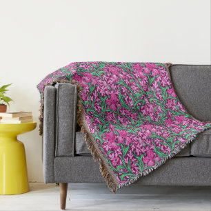 William Morris Irises, Fuchsia Pink and Wine Throw Blanket