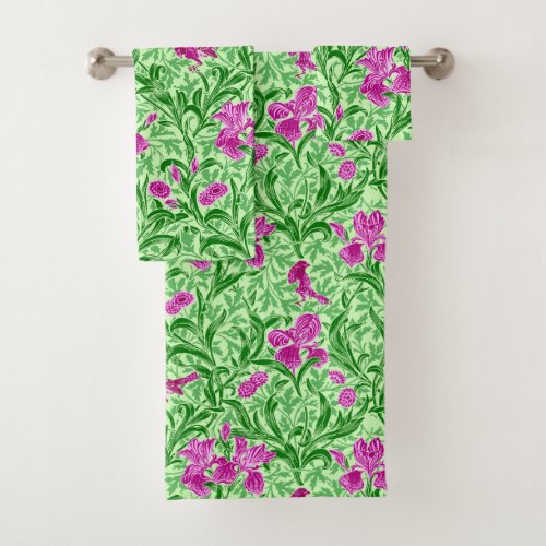 William Morris Irises Green Magenta and Orchid Bath Towel Set