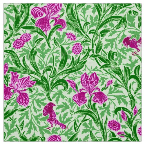 William Morris Irises Green Magenta and Orchid Fabric