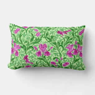 William Morris Irises, Green, Magenta and Orchid Lumbar Pillow