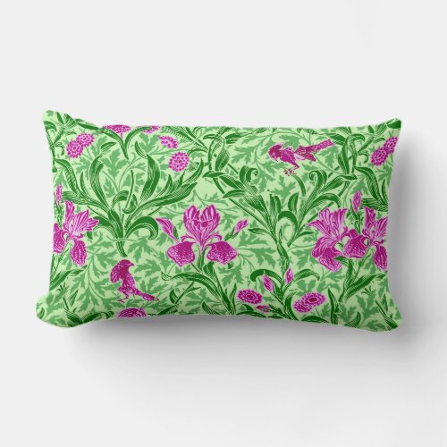 William Morris Irises Green Magenta and Orchid Lumbar Pillow