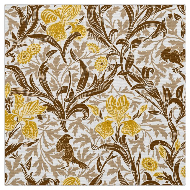 William Morris Irises, Mustard Gold, Brown & Beige Fabric (Swatch)
