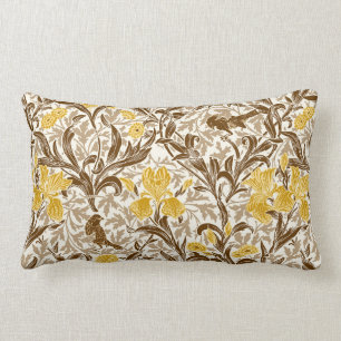 William Morris Irises, Mustard Gold, Brown & Beige Lumbar Pillow
