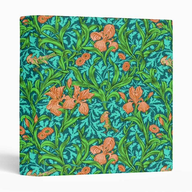 William Morris Irises, Orange and Turquoise 3 Ring Binder (Front/Spine)