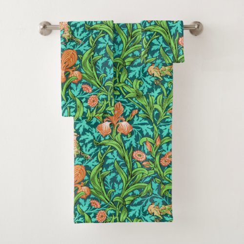 William Morris Irises Orange and Turquoise Bath Towel Set