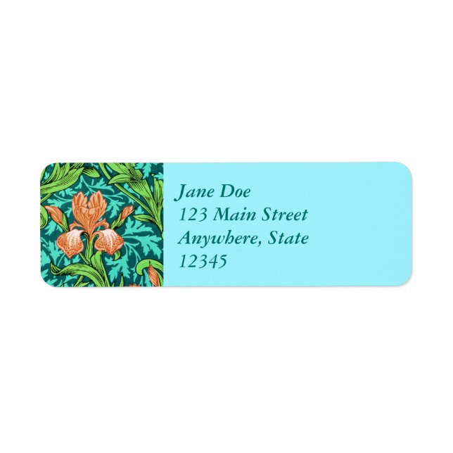 William Morris Irises, Orange and Turquoise Label (Front)