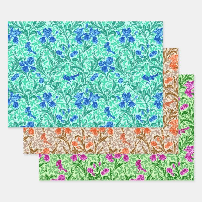 William Morris Irises, Pastel Colors Wrapping Paper Sheets (Set)