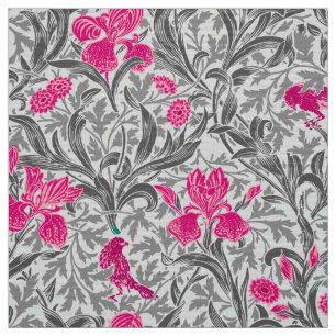 William Morris Irises, Pink and Silver Gray / Grey Fabric
