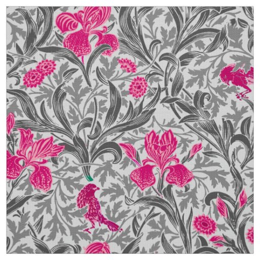 William Morris Irises, Pink and Silver Gray / Grey Fabric