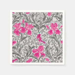 William Morris Irises, Pink and Silver Gray / Grey Napkins