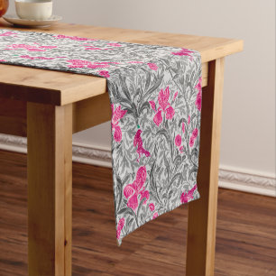 William Morris Irises, Pink and Silver Gray / Grey Short Table Runner