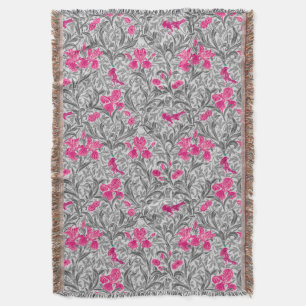William Morris Irises, Pink and Silver Gray / Grey Throw Blanket