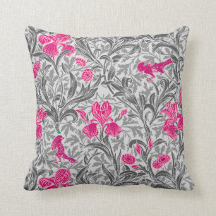 William Morris Irises, Pink and Silver Gray / Grey Throw Pillow