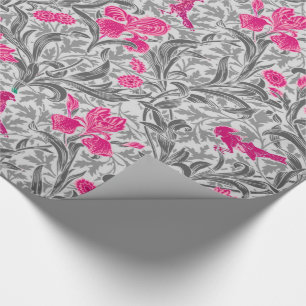 William Morris Irises, Pink and Silver Gray / Grey Wrapping Paper