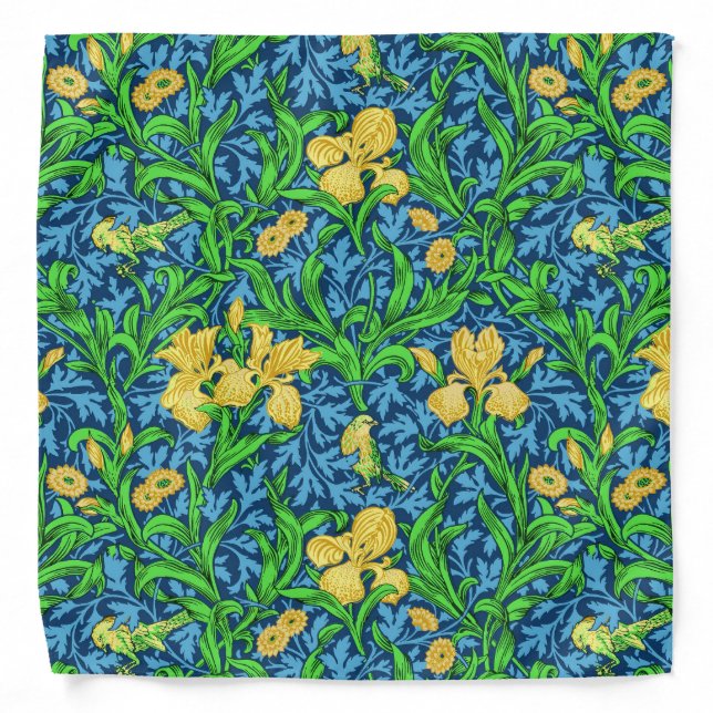 William Morris Irises, Yellow and Cobalt Blue Bandana (Front)