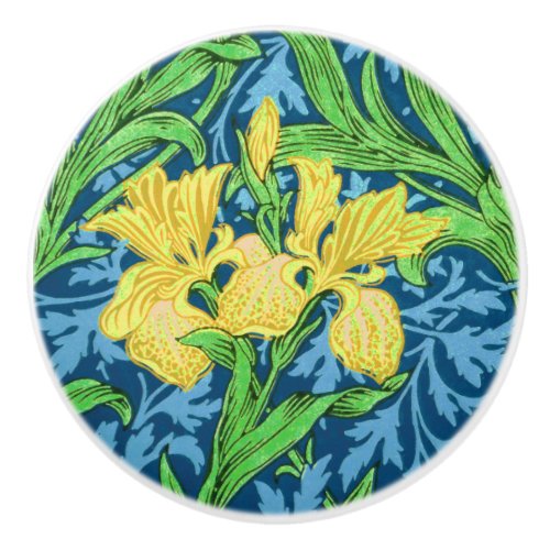 William Morris Irises Yellow and Cobalt Blue  Ceramic Knob