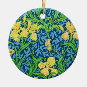 William Morris Irises, Yellow and Cobalt Blue Ceramic Ornament