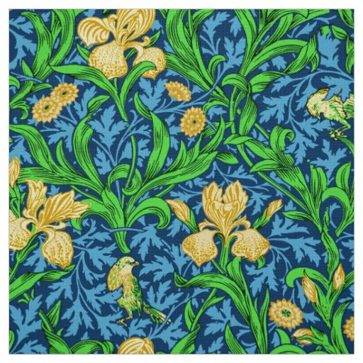 William Morris Irises, Yellow and Cobalt Blue Fabric | Zazzle