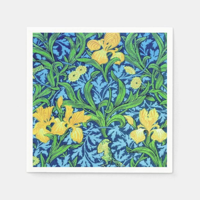 William Morris Irises, Yellow and Cobalt Blue Napkins (Front)