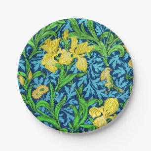 William Morris Irises, Yellow and Cobalt Blue Paper Plates