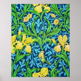 William Morris Irises, Yellow and Cobalt Blue Poster