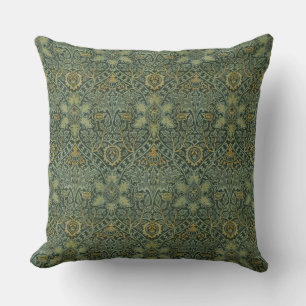 William Morris Ispahan Teal Green Floral Art Throw Pillow