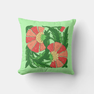 William Morris Jacobean, Coral Orange and Green Throw Pillow