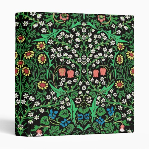 William Morris Jacobean Floral Black Background 3 Ring Binder