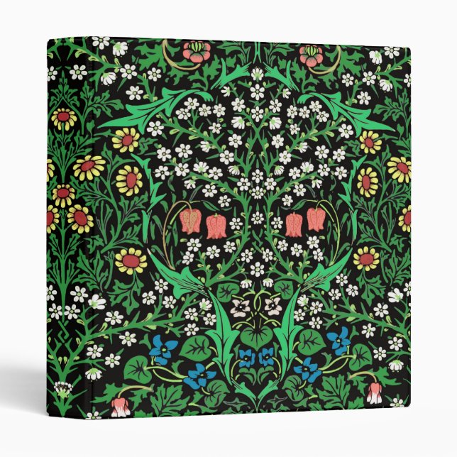 William Morris Jacobean Floral, Black Background 3 Ring Binder (Front/Spine)