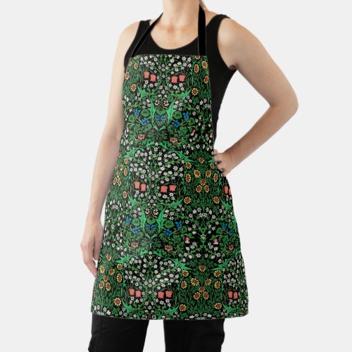 William Morris Jacobean Floral Black Background  Apron